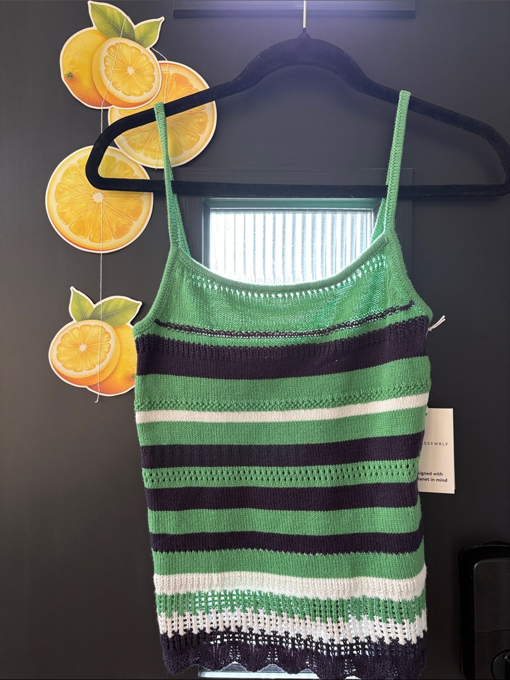 Free Assembly Striped Knit Tank Top - Green & Navy NWT